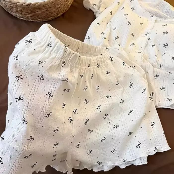Pyjama Sweet Girl à manches courtes et short avec coussinets de poitrine et nœud, nouveau ensemble de vêtements d'intérieur d'été, vêtements fins et respirants pour femmes