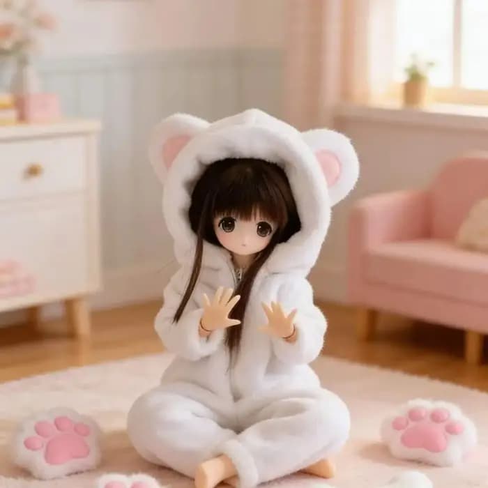 Pyjama en peluche en forme d'ours, combinaison mignonne à fermeture éclair, vêtements d'animaux à capuche, adaptés aux poupées BJD Ob24 1/6, accessoires de déguisement pour filles