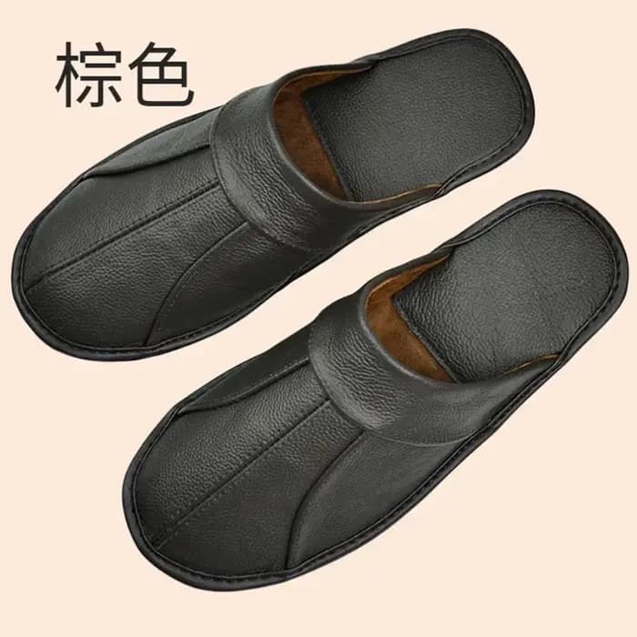 Pantoufles en cuir de vache véritable pour hommes et femmes, pantoufles d'intérieur, antidérapantes,