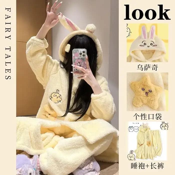 Pyjama japonais en velours corail Chiikawa