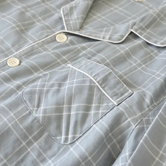Ensemble de pyjama pour homme en coton gazeux à manches longues et pantalon, design à carreaux décontracté, taille plus, pyjama homme