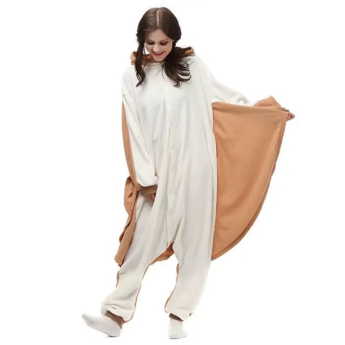 Pyjama en flanelle pour femmes, pyjama en flanelle à motif d'écureuil volant, pyjama en flanelle une pièce pour femmes, à capuche avec ailes, manches longues
