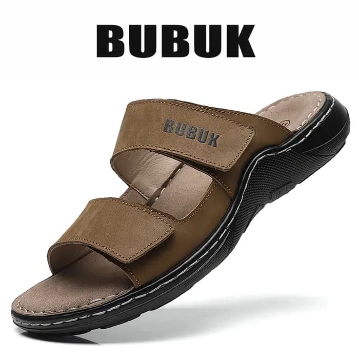 Bubuk Pantoufles à enfiler en cuir véritable pour hommes, fabriquées en cuir de vachette de première