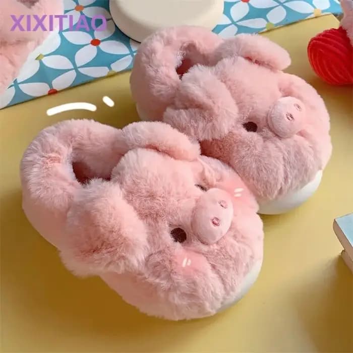 Feerldi – pantoufles de cochon moelleuses roses pour femmes