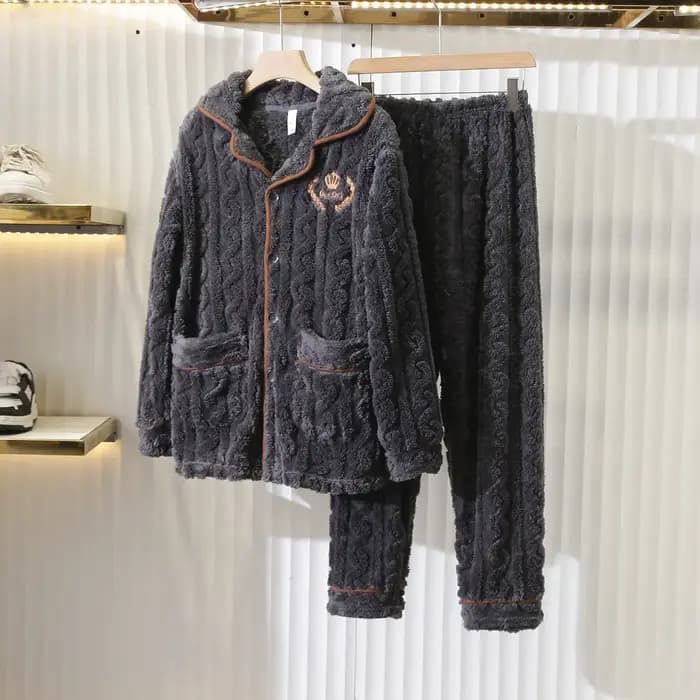 Délicat et doux ! Fleece corail confortable et doux pour la peau ! Pyjama épais pour homme, ensemble