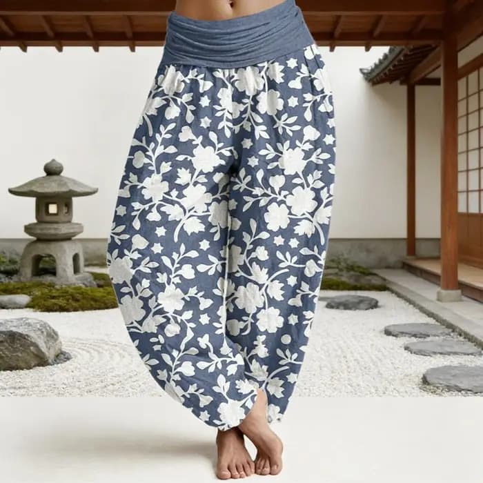 Pantalon Harem Femme Imprimé Nuages Orientaux en Coton Confortable
