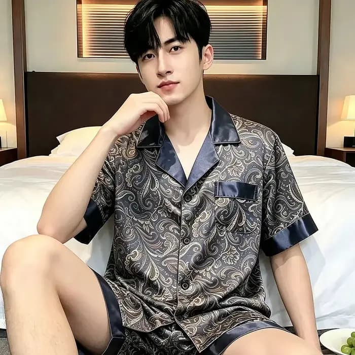 Manches longues hommes tache soie pyjama ensembles