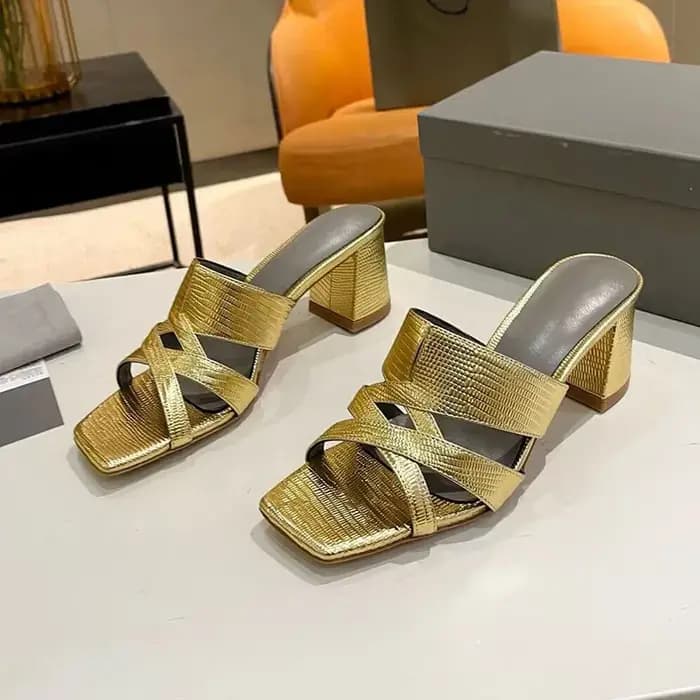 Pantoufles en cuir véritable à bout carré pour femmes