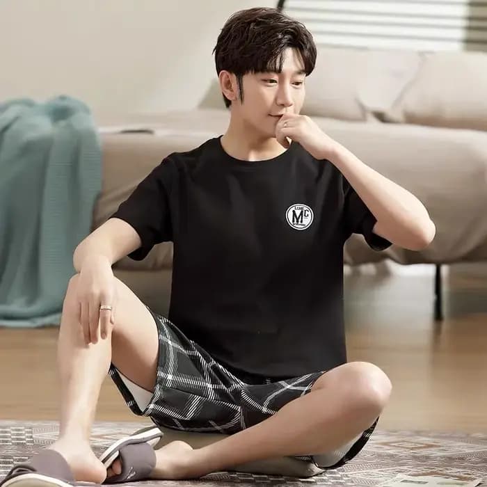 Pyjama d'été pour hommes, ensemble de vêtements de maison, Short à manches courtes pour adolescents,