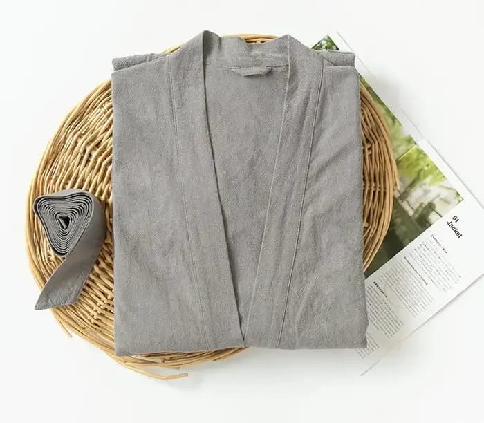 Peignoir Kimono en Coton et Lin 2026 Nouveauté Ample Unisexe Robe de Chambre Vêtement de Nuit Uni Ro