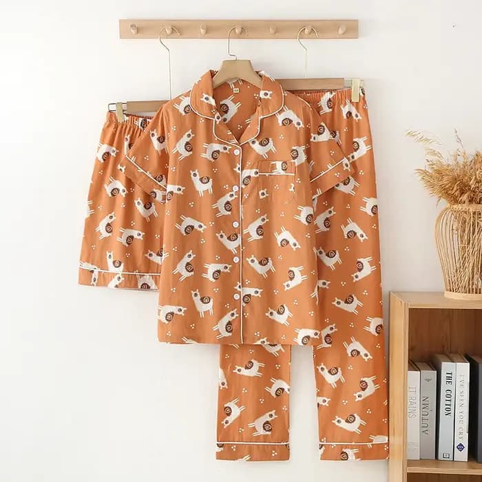 Pyjama d'été trois pièces en coton pour femme