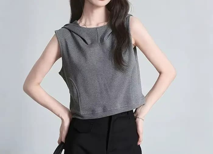 Gilet à capuche sans manches gris pour femme