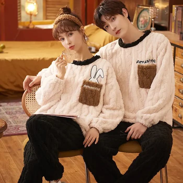 Ensembles de pyjamas de dessin animé coréen pour hommes et femmes
