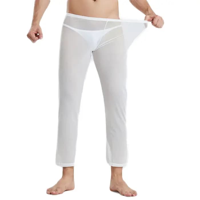 Homme bas de sommeil pantalons longs vêtements de nuit Sexy maille respirant Slip hommes
