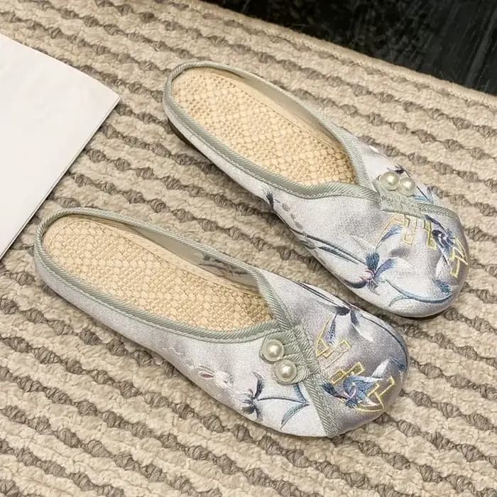 Femme pantoufles printemps automne semelle souple Baotou appartements broder maison pantoufles chaussures décontractées pour femmes Style ethnique pantoufles d'extérieur