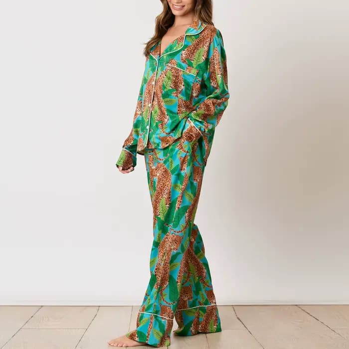 Hirigin-Ensemble pyjama imprimé léopard pour femme
