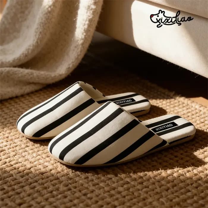 XIXITIAO NOUVEAU Chaussons d'intérieur à rayures pour femme