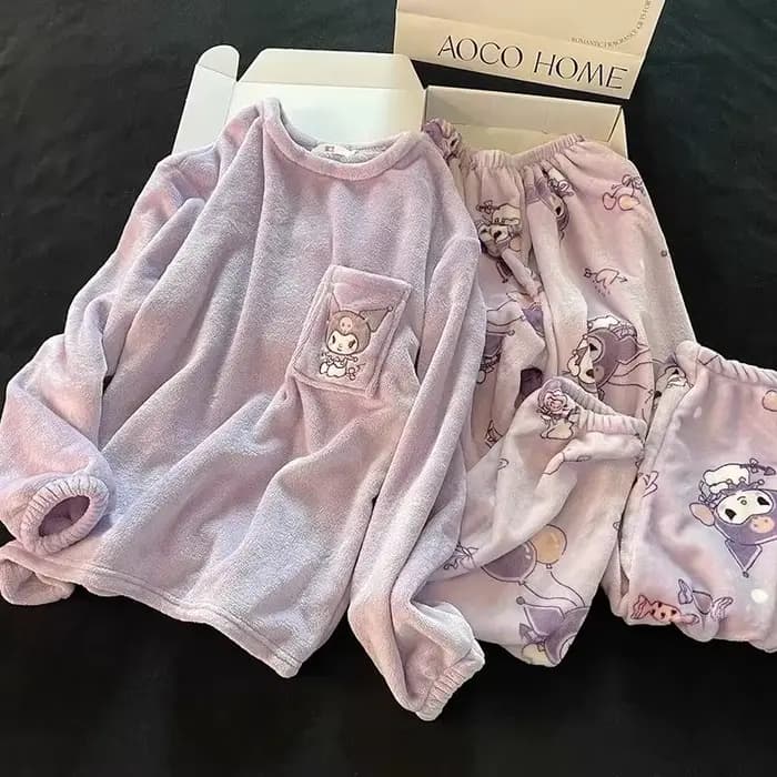 Pyjama d'hiver chaud en flanelle et velours corail pour fille