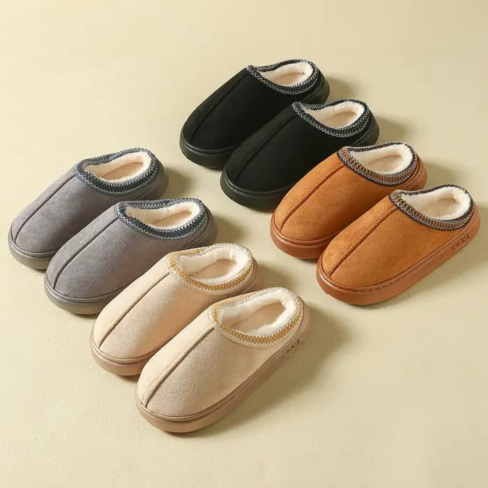 Pantoufles de maison en Faux daim de couleur unie pour hommes et femmes