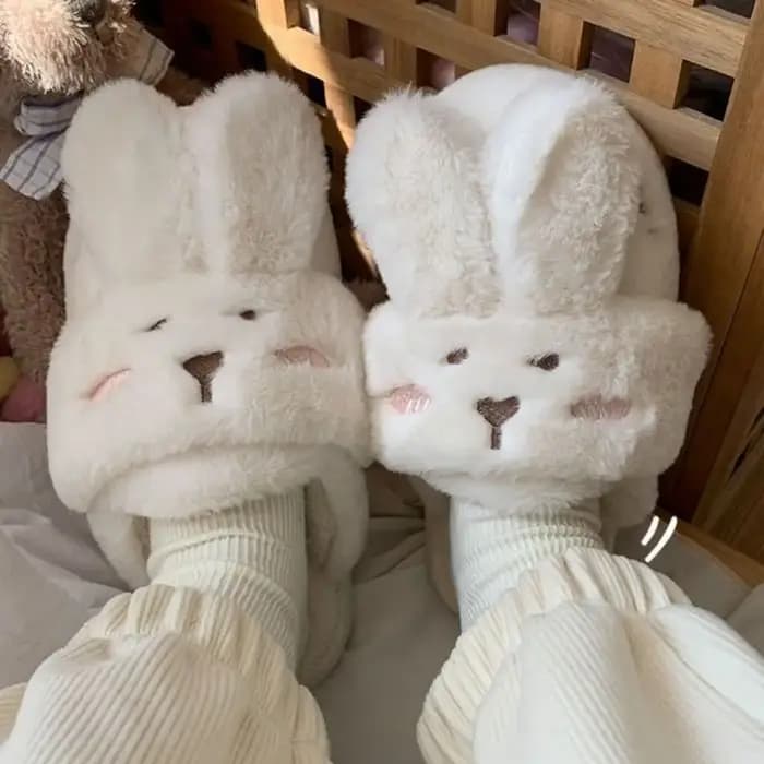 Mode maison porter lapin pantoufles dessin animé épaissir hiver chaud