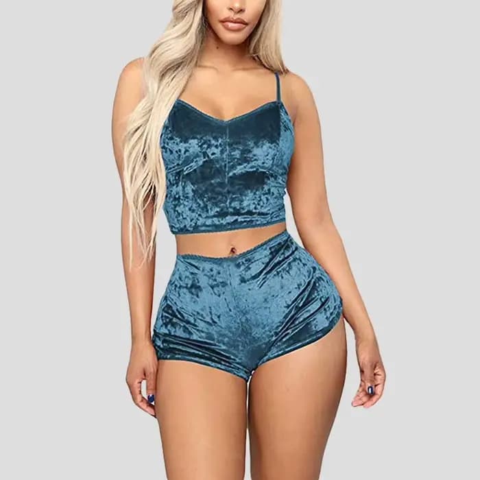 Ensemble de pyjama à bretelles sexy pour femmes, sous-vêtements confortables à col en V, vêtements pour la maison, velours, polyester, fibre, 2 pièces