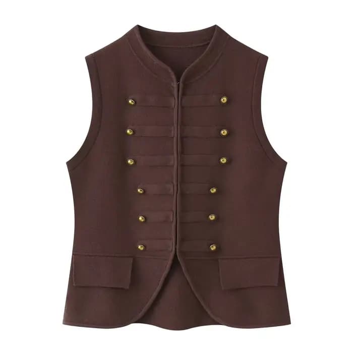Gilet tricoté sans manches à col rond pour femme