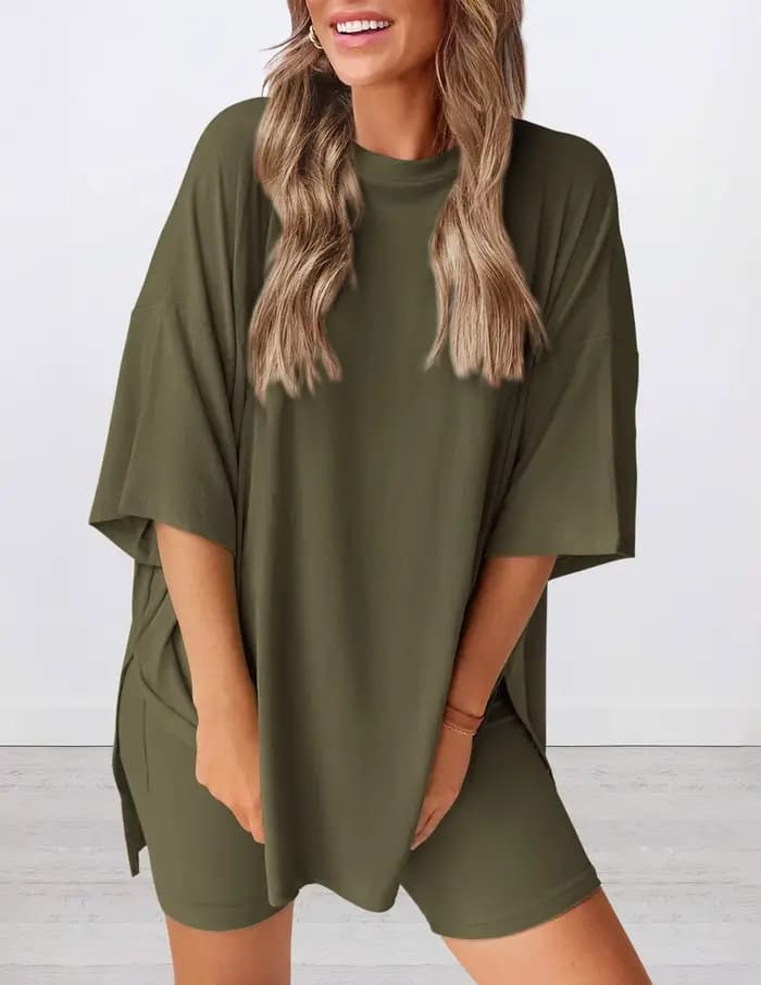 Ensemble décontracté tendance été 2026 – Robe de nuit ample et confortable de couleur unie pour femme