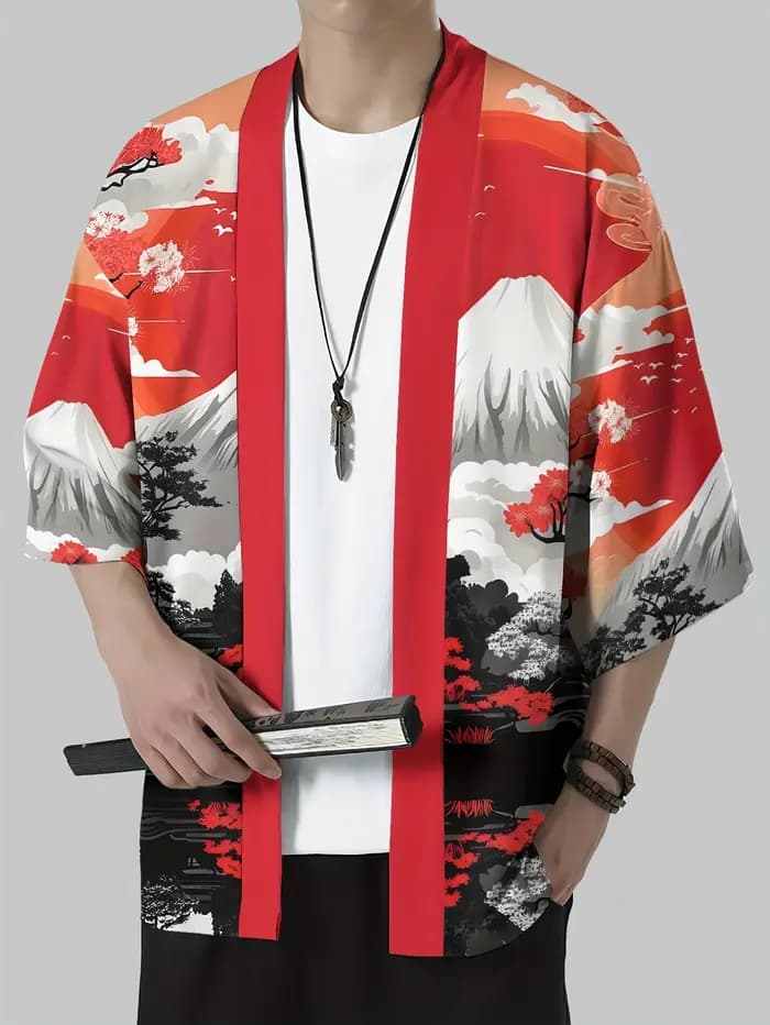 Kimono japonais pour homme 2026 – Robe Yukata traditionnelle japonaise à motifs culturels en relief