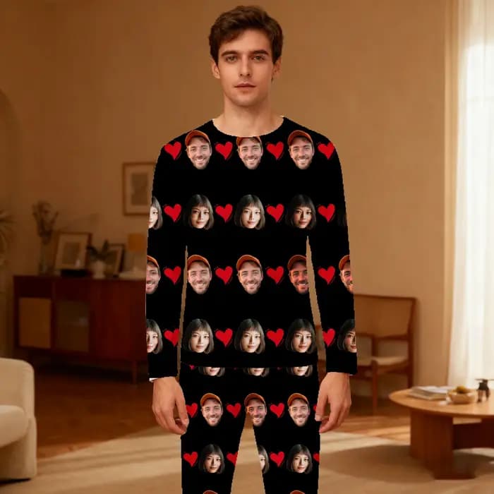 Ensembles de pyjama de famille de visage de Noël personnalisés Ensemble de vêtements de maison avec photo personnalisée