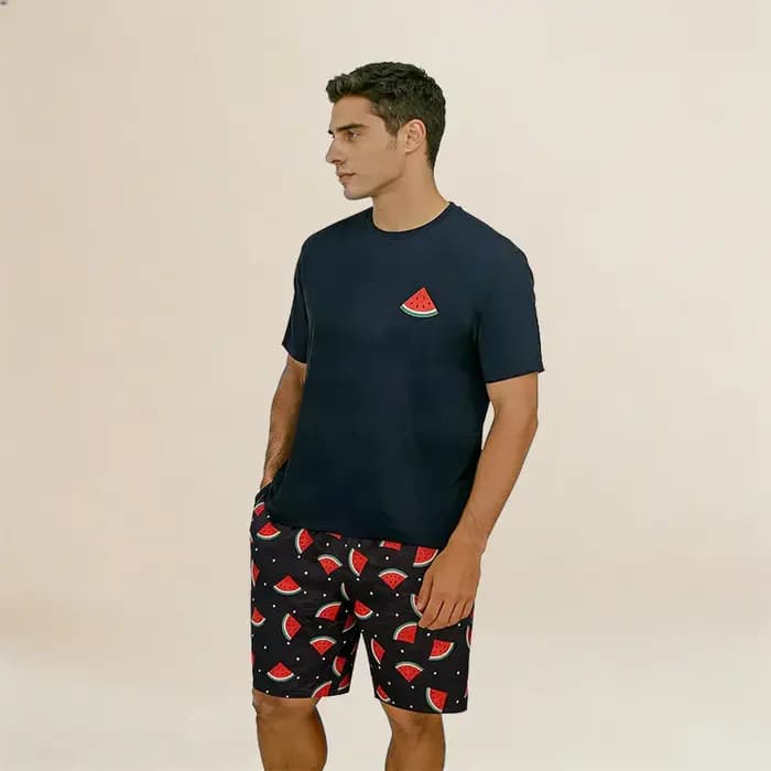Ensemble pyjama homme avec t-shirt à manches courtes et short – Tenue décontractée d'extérieur et d'intérieur pour l'été