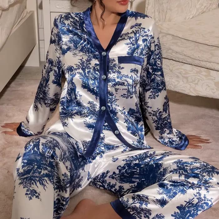 Pyjamas à manches longues femmes femme pyjama ensemble vêtements de maison