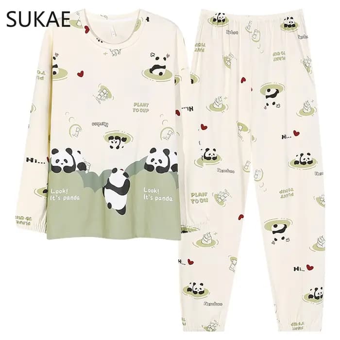 100% coton pyjamas pour femmes à manches longues bas mignon Pandas impression nouveau printemps automne Pjs avec