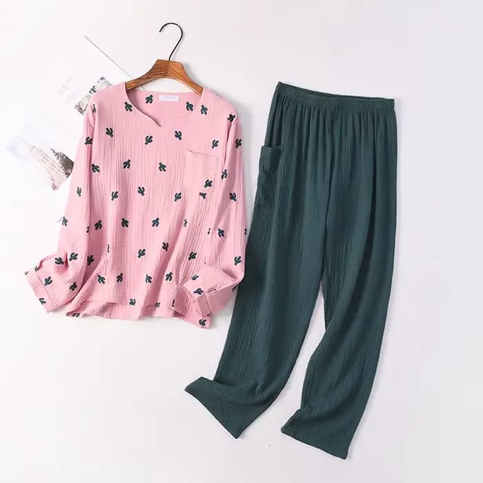 Pyjama en coton délavé à l'eau pour femme