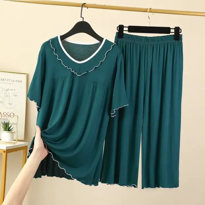 Ensembles de Pyjamas pour femmes nouveau col en V à manches courtes Capri pantalon costume Modal déc