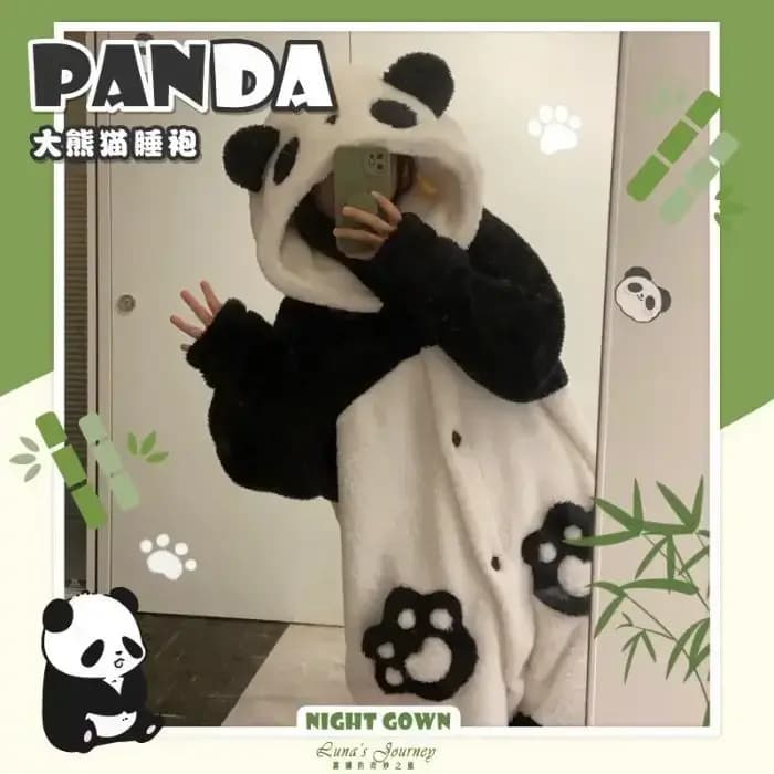 Pyjama Kigurumi Cosplay Costume de fête vêtements de détente dessin animé Panda longue Robe combinaison hiver femmes épaissir corail polaire Homewear