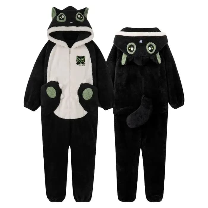 Kigurumi adultes Couples pyjamas Kawaii chat Onesie épais à capuche vêtements de nuit femme hommes une pièce Homewear