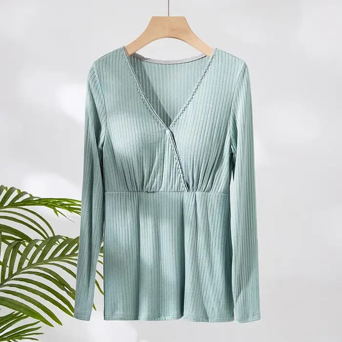 Pyjama d'Automne en Coton Rayé à Manches sulfpour Femme Enceinte
