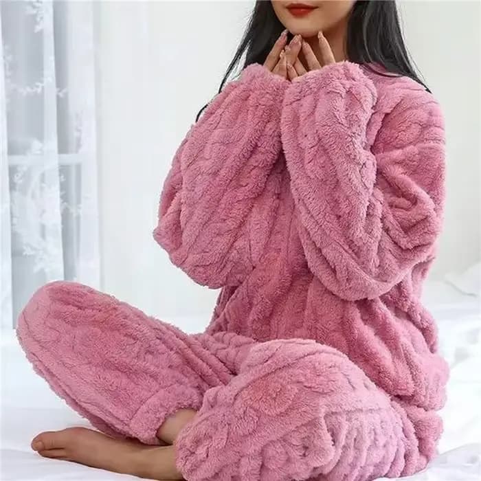 Ensemble pyjama chaud en velours corail pour femme, vêtements de nuit épais et moelleux, costume de