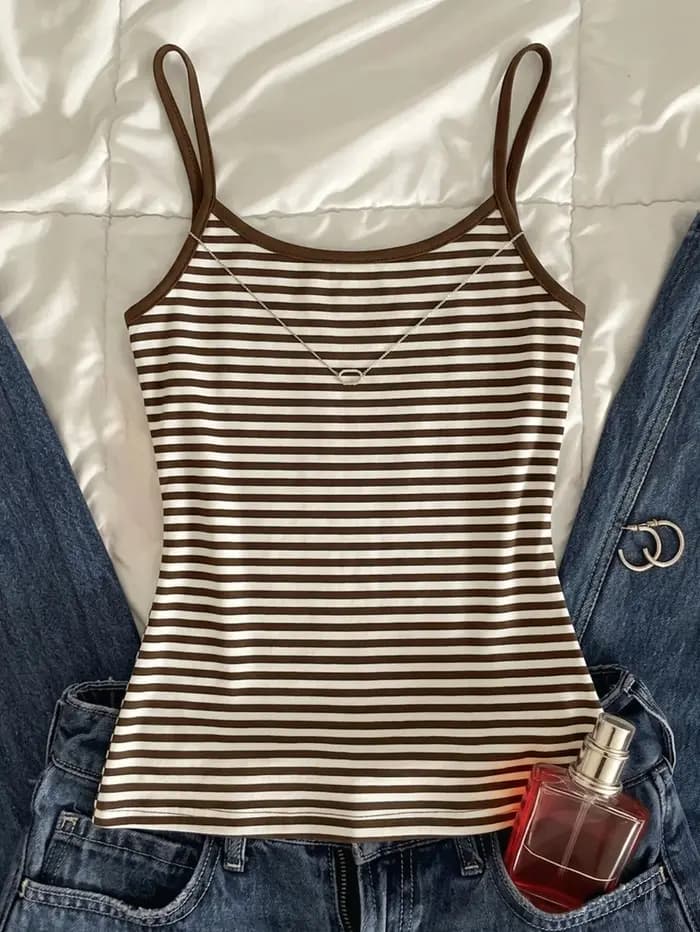 Haut de pyjama quatre saisons, camisole décontractée polyvalente pour femme - Haut à imprimé rayé, respirant et confortable, adapté à un usage quotidien