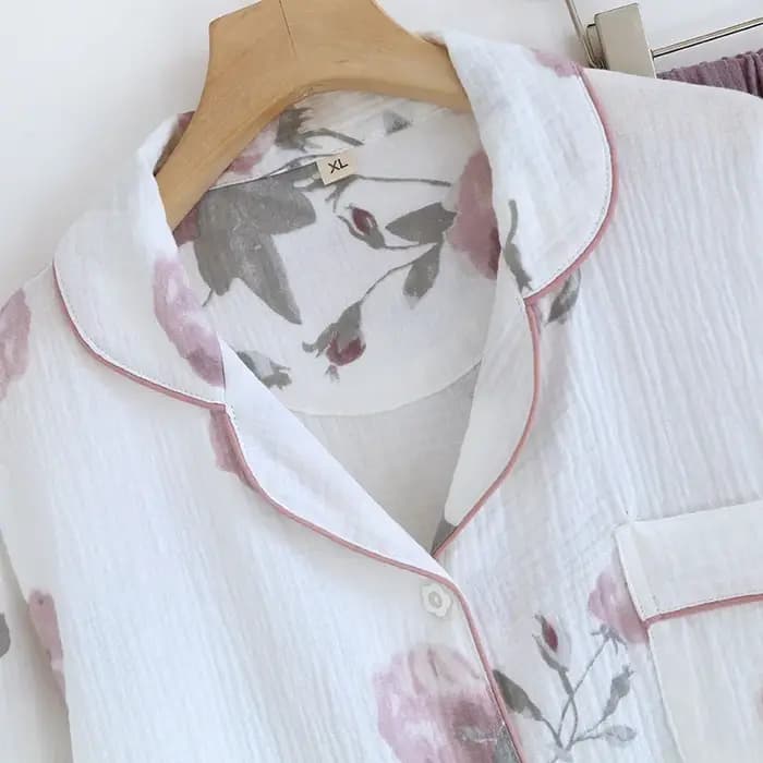 Ensemble pyjama japonais en crêpe de coton pur pour femmes