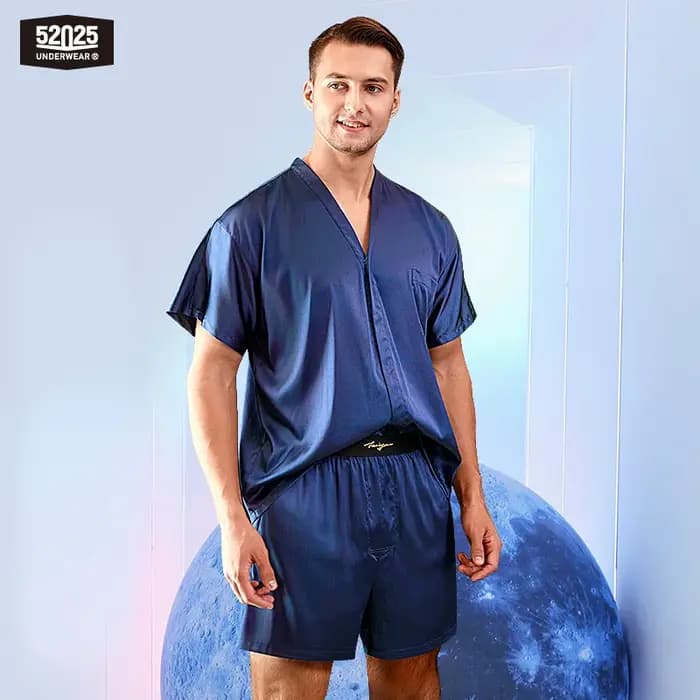 Ensemble de pyjama 100 % soie de mûrier pour homme 52025 – Coupe décontractée