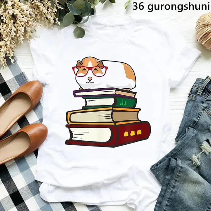 Juste une fille qui aime les cochons d'inde impression graphique t-shirts filles rose noeud papillon