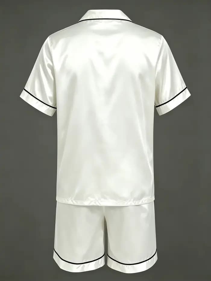 Ensemble pyjama d'été en satin pour homme – Haut boutonné à manches courtes et short – Vêtements de nuit et de détente soyeux pour un confort estival