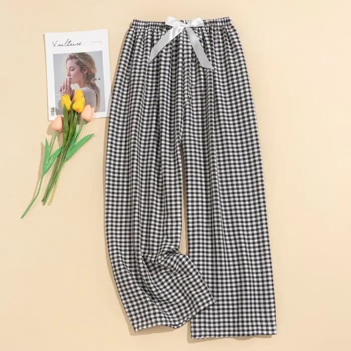 Pantalon de pyjama Simple en coton et Viscose pour femmes, vêtements de chambre imprimés à carreaux, pantalons de maison, printemps et été, 2025