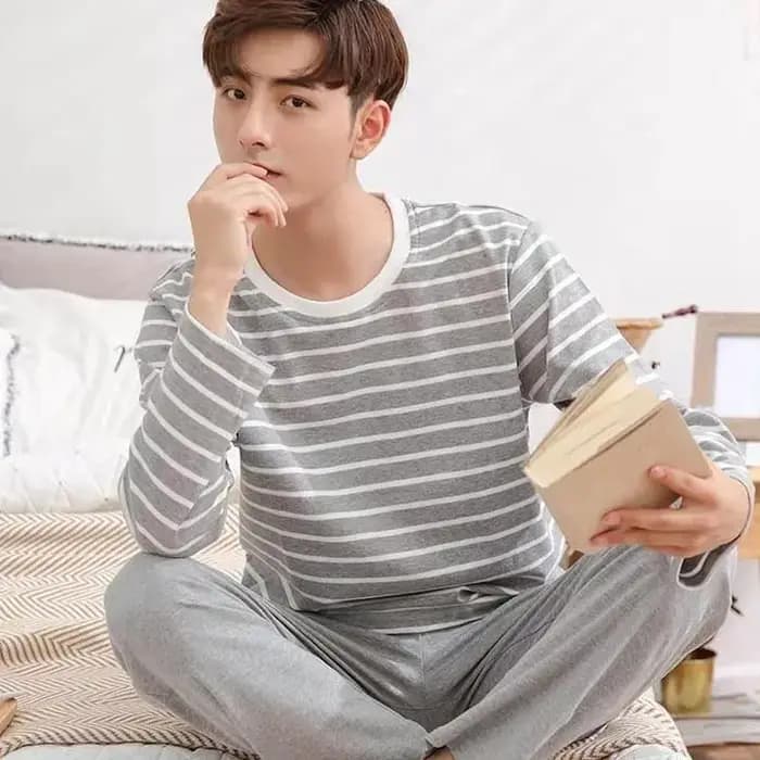 Nouveaux hommes printemps et automne rayé loisirs pyjamas ensembles garçons à manches longues vêtements de maison