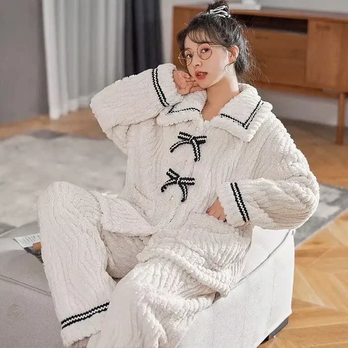 Pyjama d'automne et d'hiver pour femmes, vêtements de maison rembourrés et épais, vêtements de princesse chauds pour étudiantes, 2 pièces/ensemble