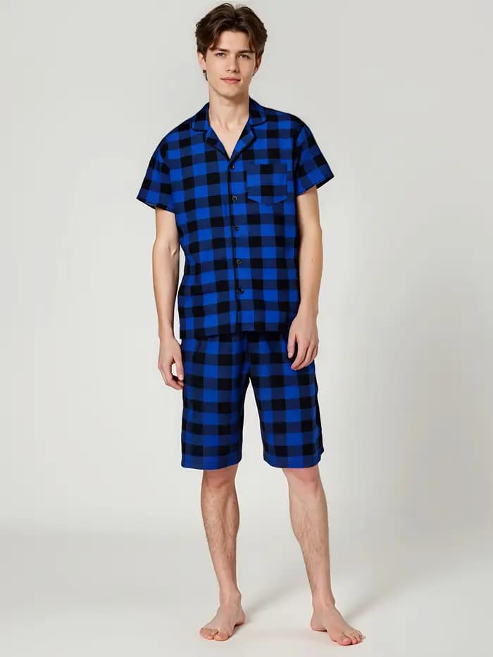 Ensemble de pyjama pour homme pour l'été, chemises à manches courtes boutonnées, shorts, ensemble de