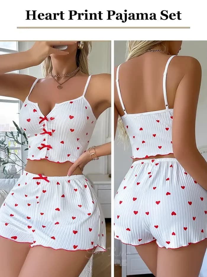 Ensemble de pyjama sexy à imprimé cœur pour femmes