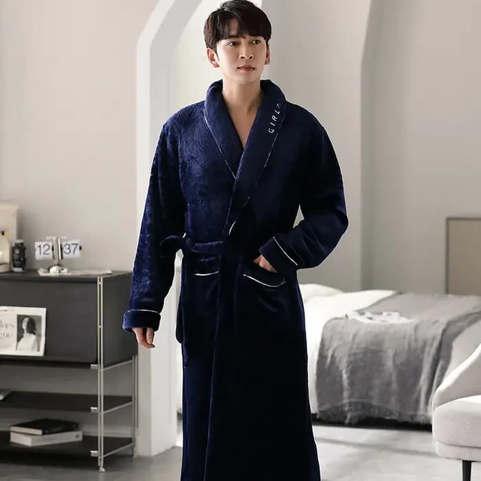 Haute qualité hommes Robe de bain chaud flanelle corail polaire peignoir mâle Robe de chambre Pijama