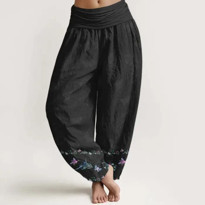 Pantalon Harem Femme Imprimé Nuages Orientaux en Coton Confortable, Taille Haute Élastique, pour Méd